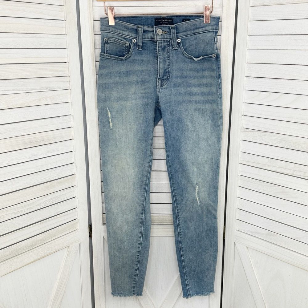 Lucky Brand Jeans Women Size 4 Blue Ava Mid Rise Skinny Raw Hem Ankle‎ Cropped